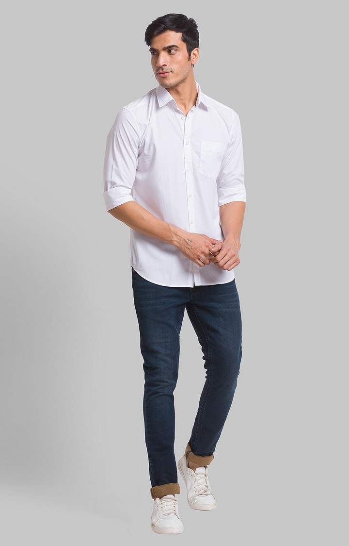 PARX White Solid Slim Fit Casual Shirts For Men