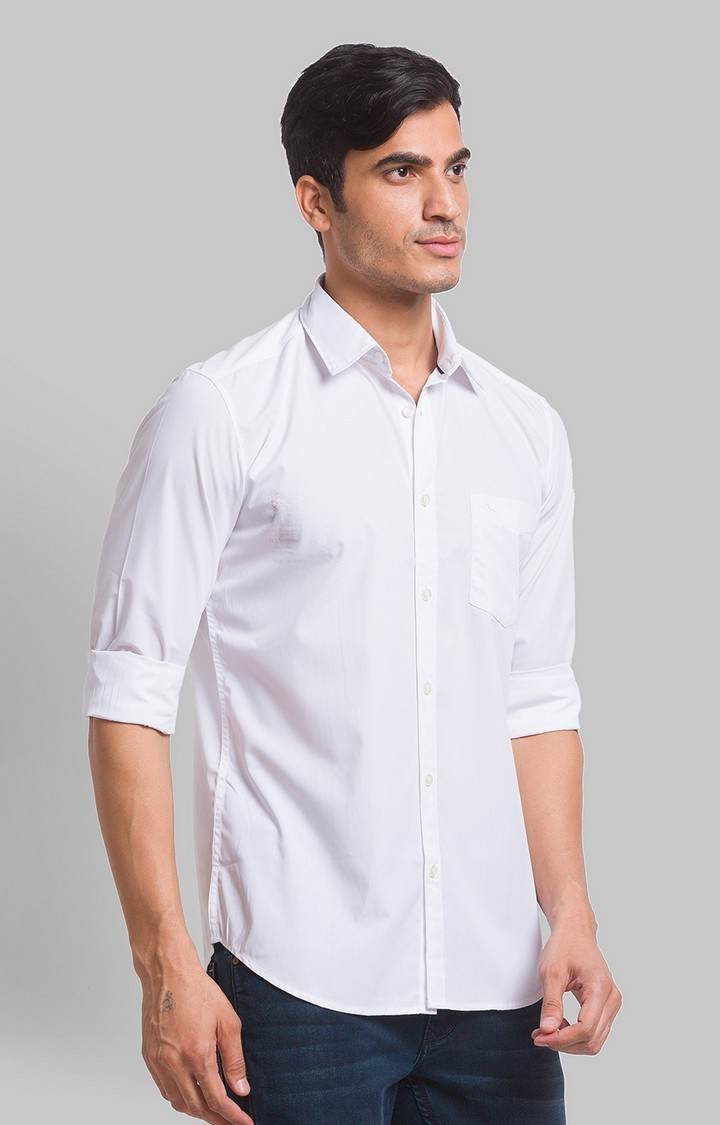 PARX White Solid Slim Fit Casual Shirts For Men