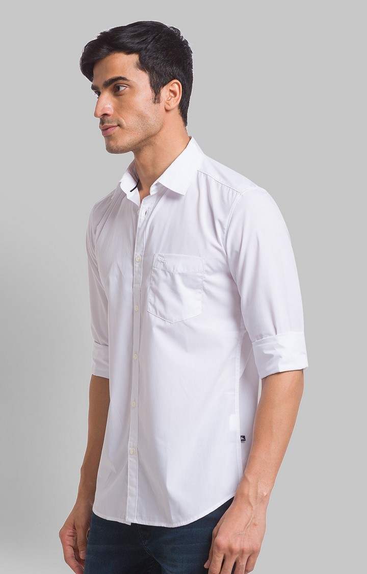 PARX White Solid Slim Fit Casual Shirts For Men