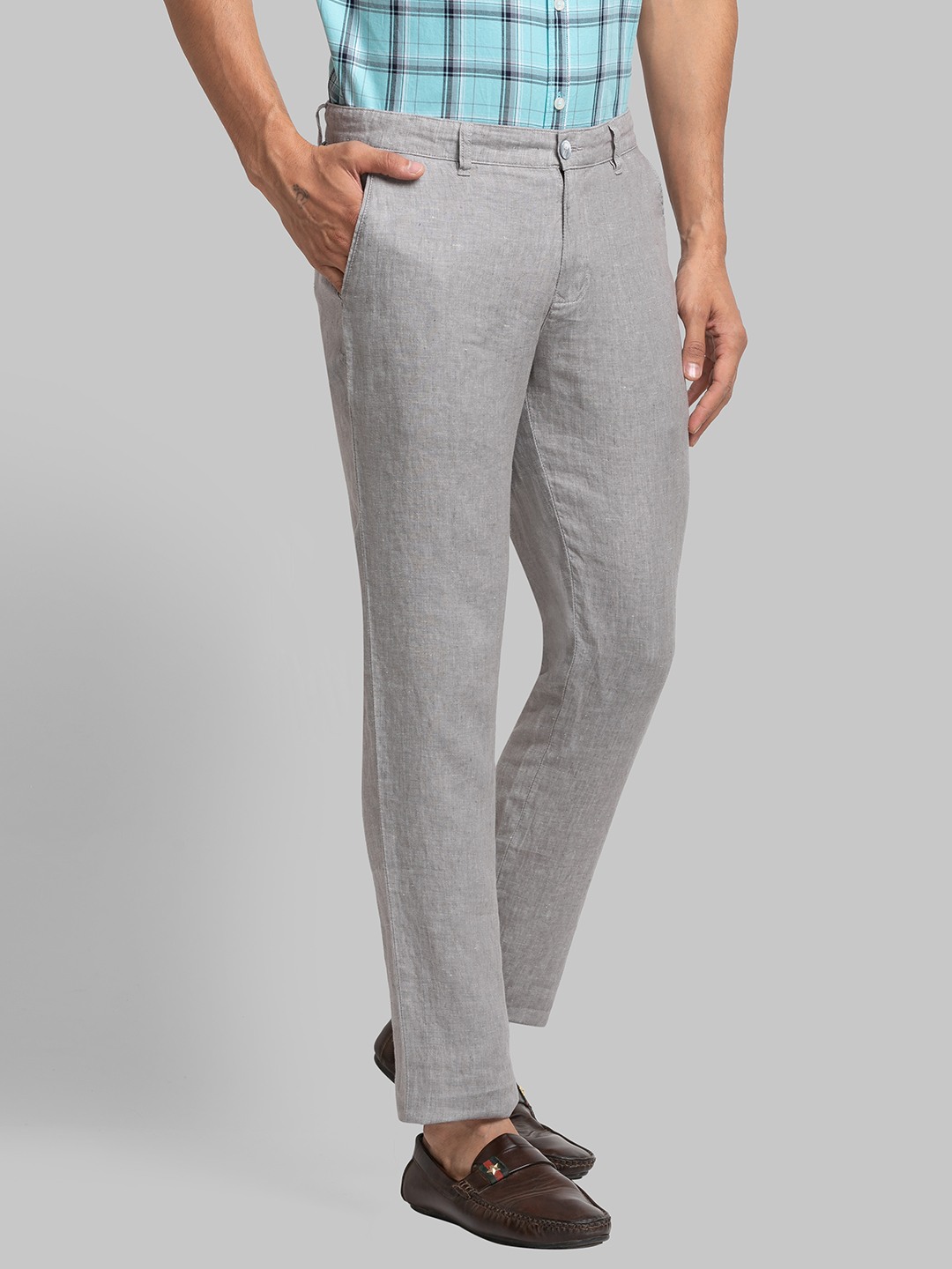 Parx Men Slim Tapered Fit Yarn Dyed Linen Trouser