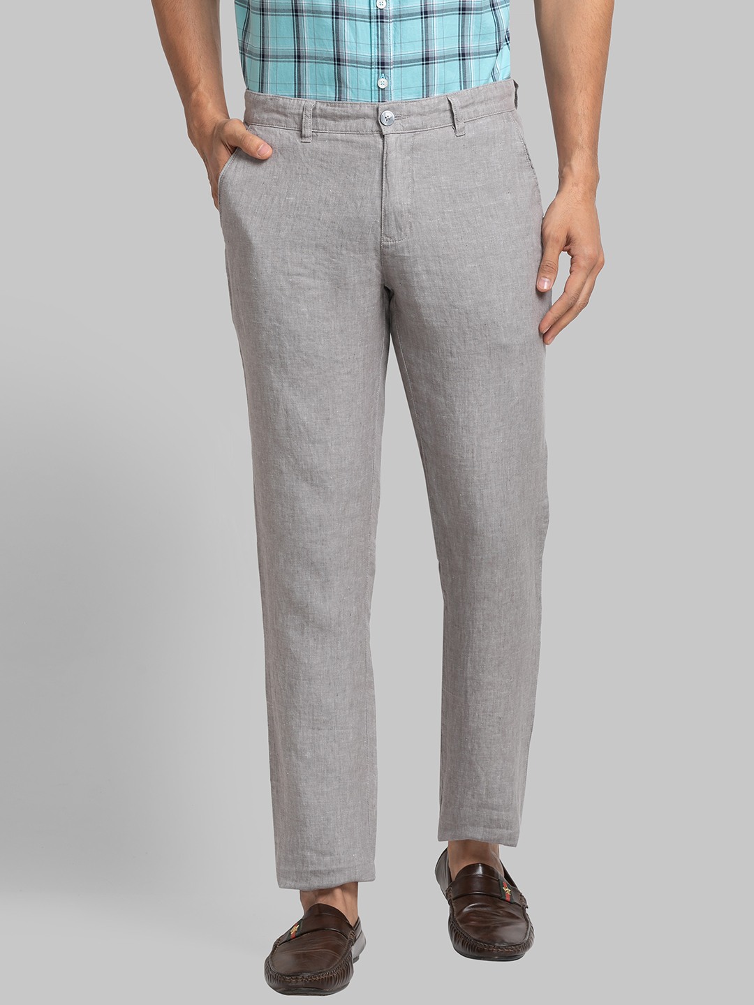 Parx Men Slim Tapered Fit Yarn Dyed Linen Trouser