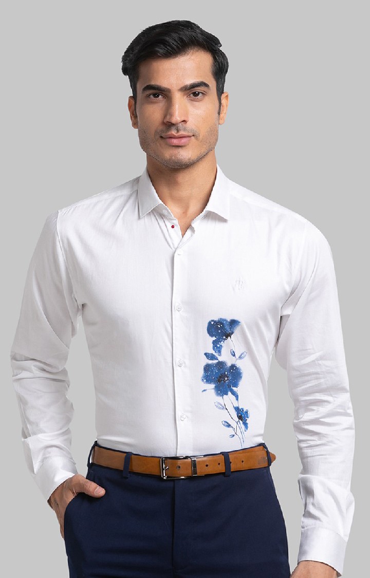 Raymond White Print Slim Fit Casual Shirts For Men