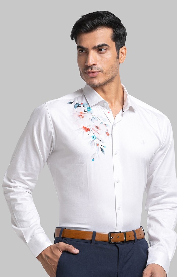 Raymond | Raymond White Print Slim Fit Casual Shirts For Men 2