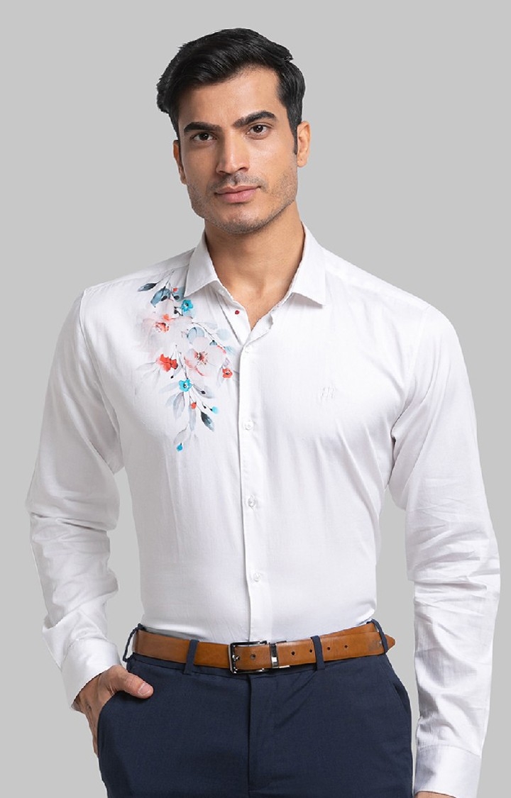 Raymond | Raymond White Print Slim Fit Casual Shirts For Men 0