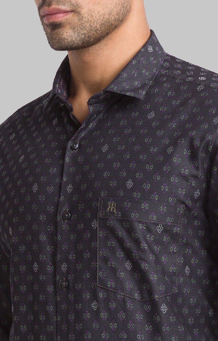 Raymond | Raymond Green Jacquard Contemporary Fit Casual Shirts For Men 5