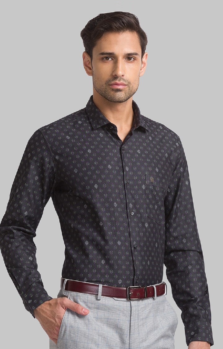 Raymond | Raymond Green Jacquard Contemporary Fit Casual Shirts For Men 2