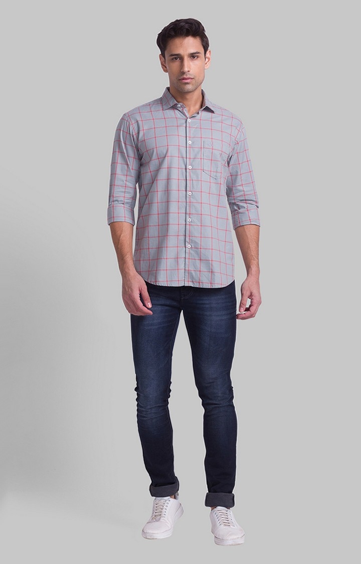 Park Avenue | Park Avenue Grey Checks Slim Fit Casual Shirts For Men 1