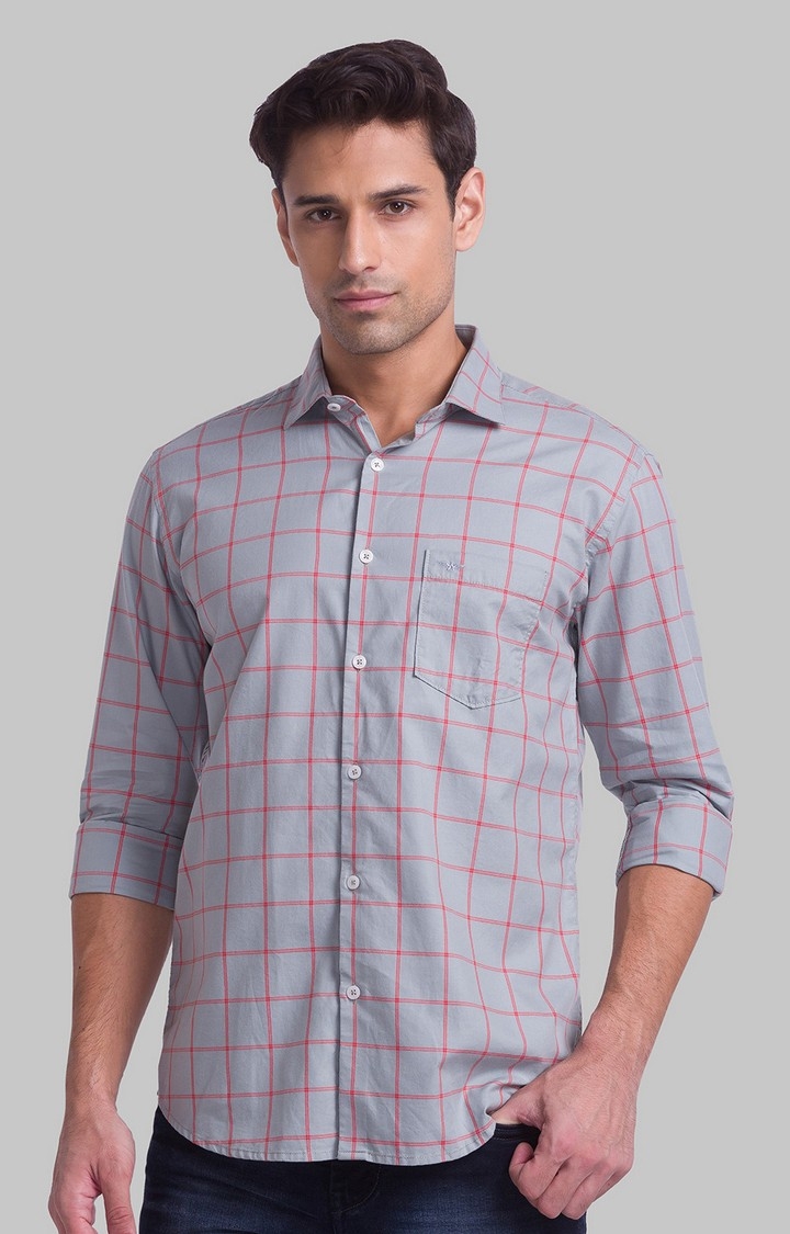 Park Avenue | Park Avenue Grey Checks Slim Fit Casual Shirts For Men 0