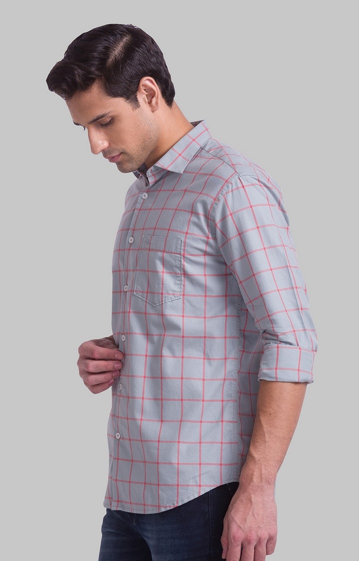 Park Avenue | Park Avenue Grey Checks Slim Fit Casual Shirts For Men 3