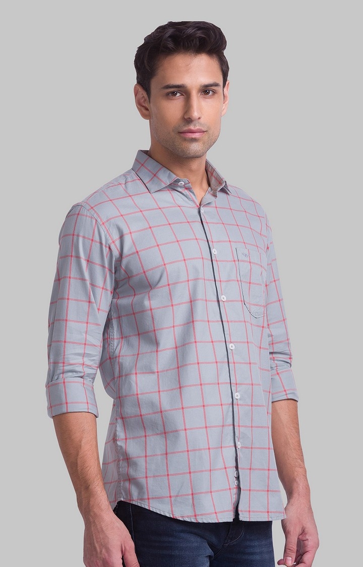 Park Avenue | Park Avenue Grey Checks Slim Fit Casual Shirts For Men 2