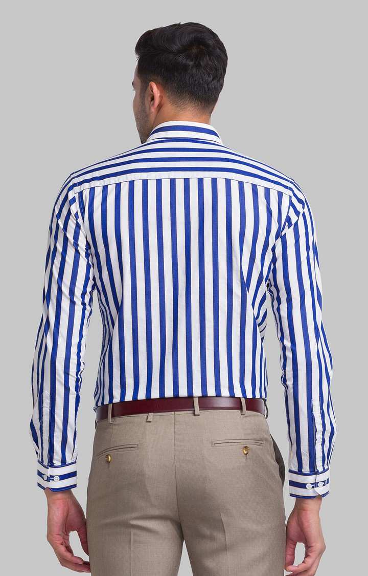 Park Avenue Blue Stripe Slim Fit Casual Shirts For Men