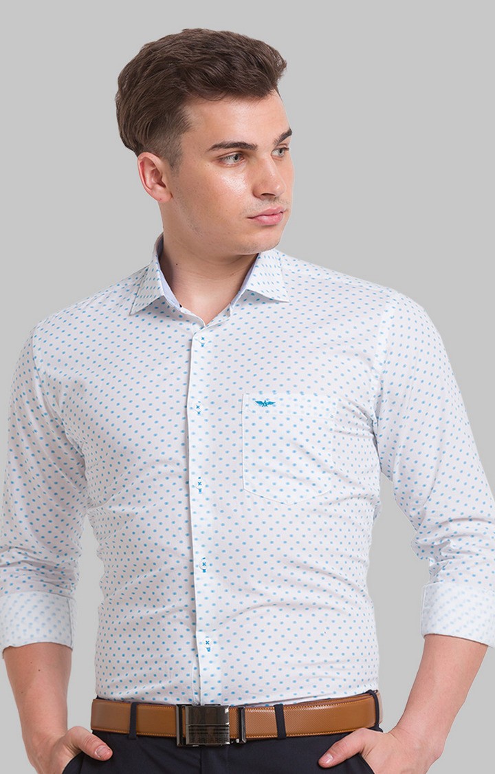 Park Avenue White Print Slim Fit Casual Shirts For Men