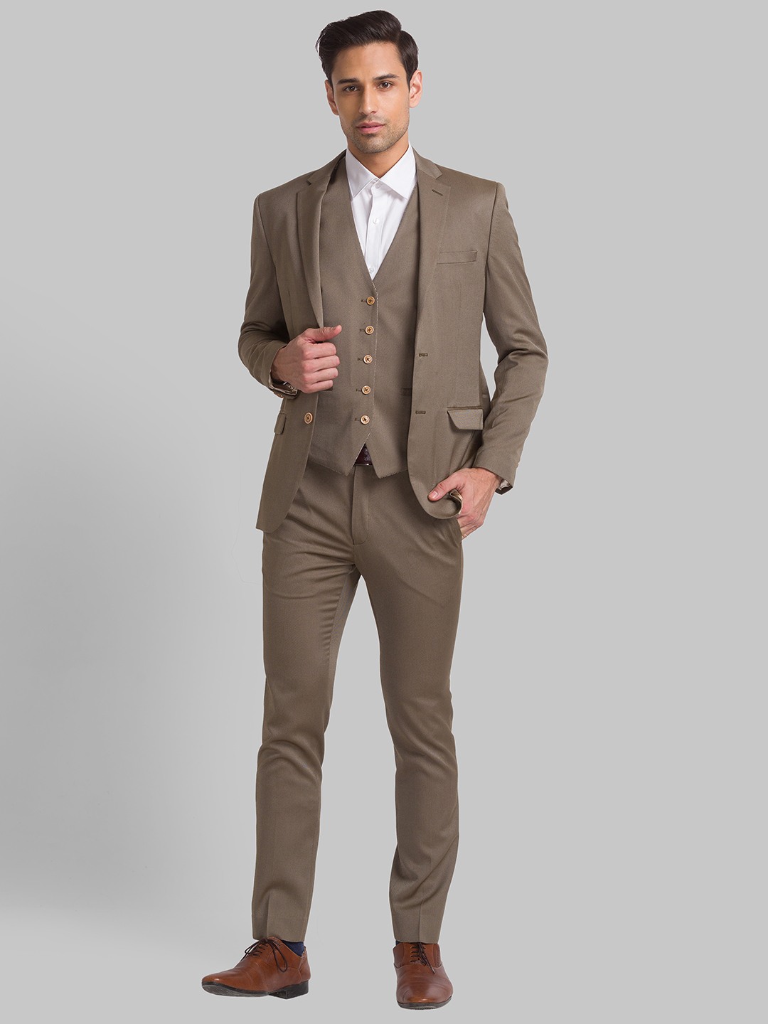 Park Avenue Regular Dark Khaki Suit For Men