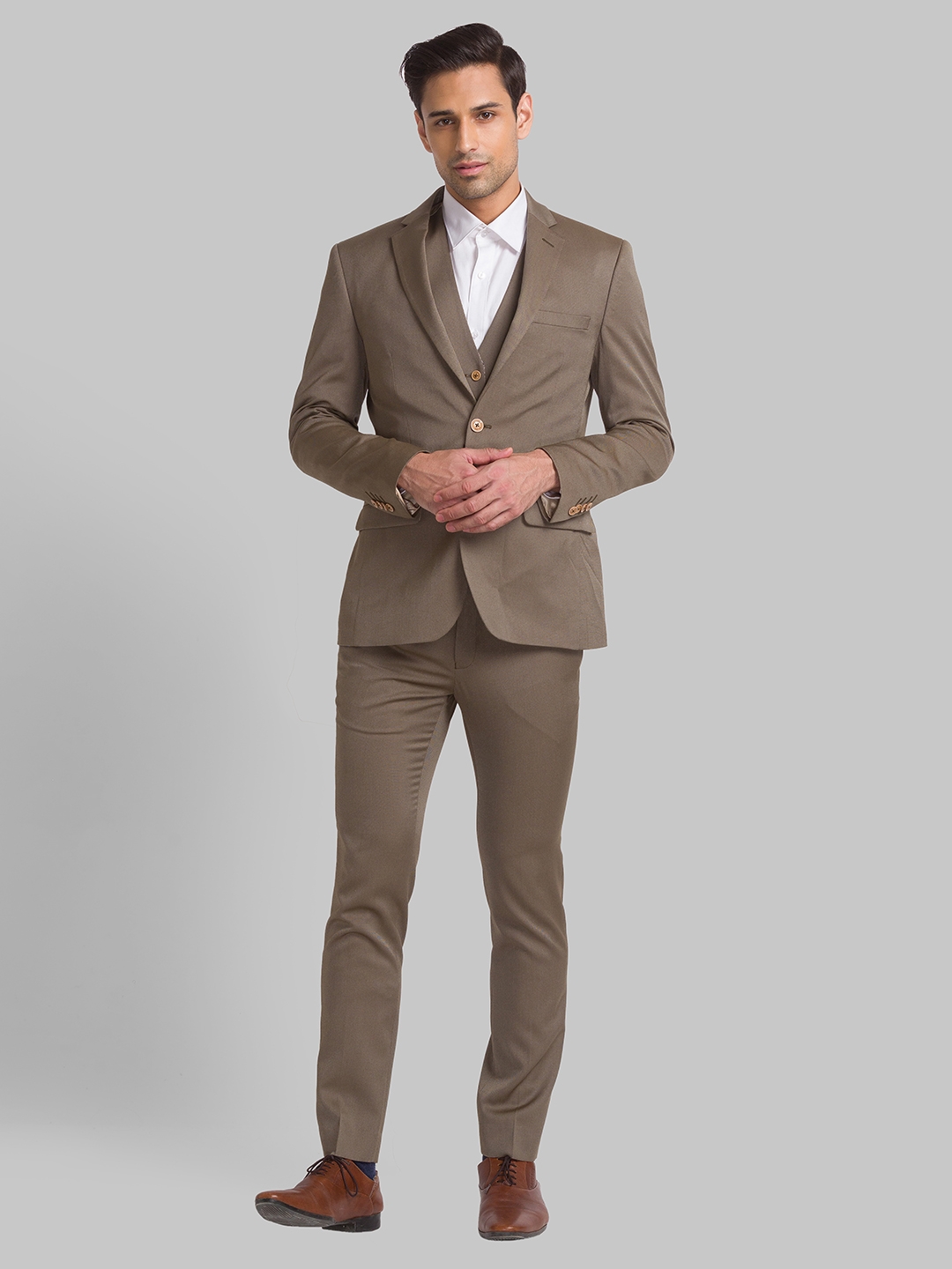 Buy Men Brown Slim Fit Print Formal Two Piece Suit Online  675901  Allen  Solly