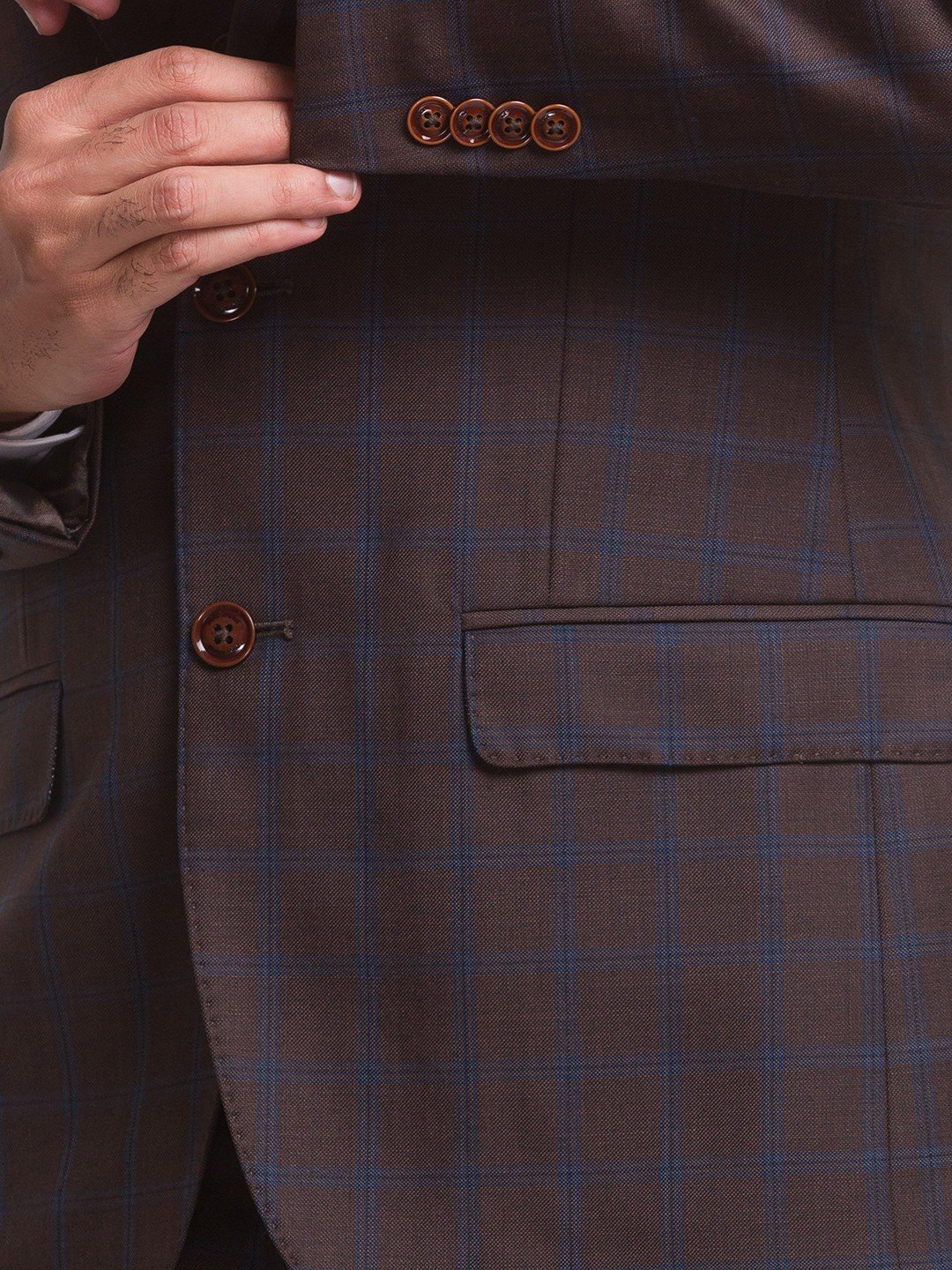 Park Avenue Men Brown Super Slim Fit Checks Polyester Blend Suit