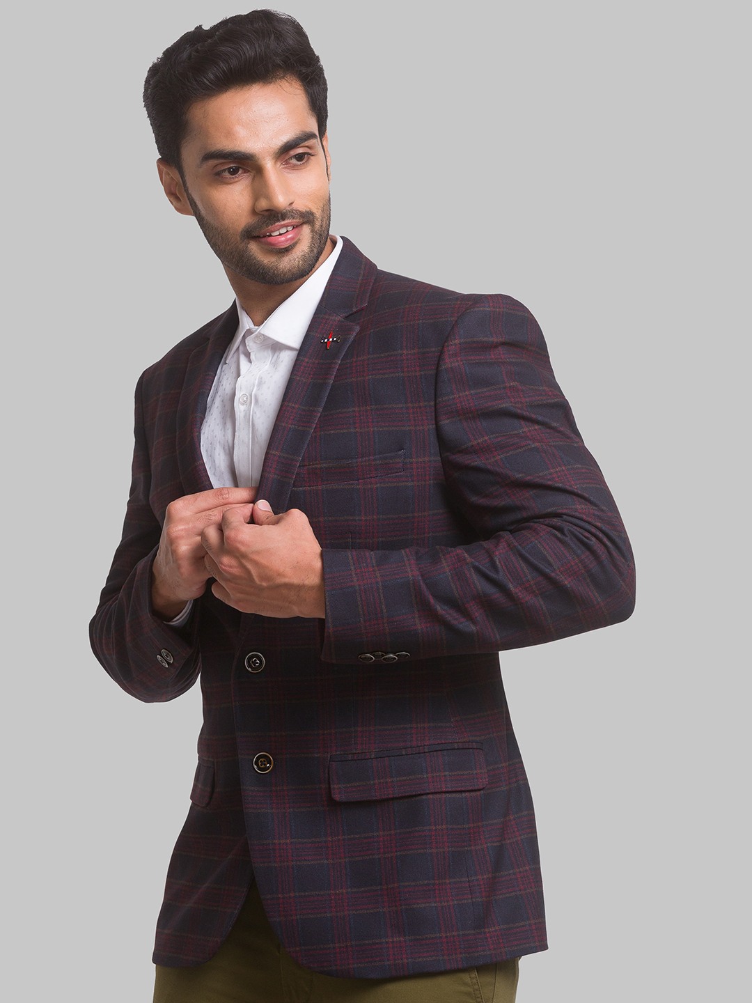 Park Avenue Active Fit Dark Maroon Blazer For Men