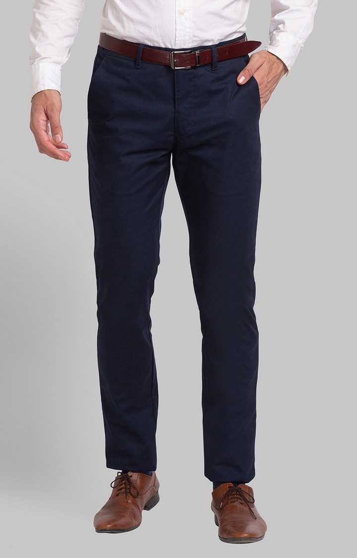 MANCREW Men's Solid Navy Blue Trousers