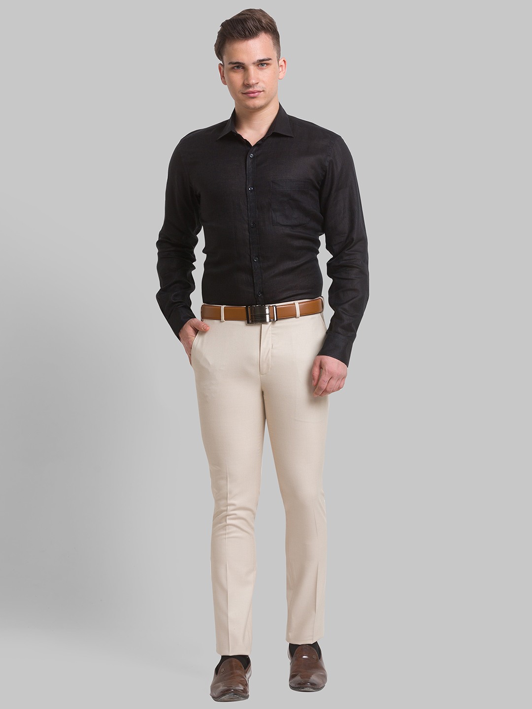 Park Avenue Super Slim Fit Medium Fawn Formal Trouser For Men