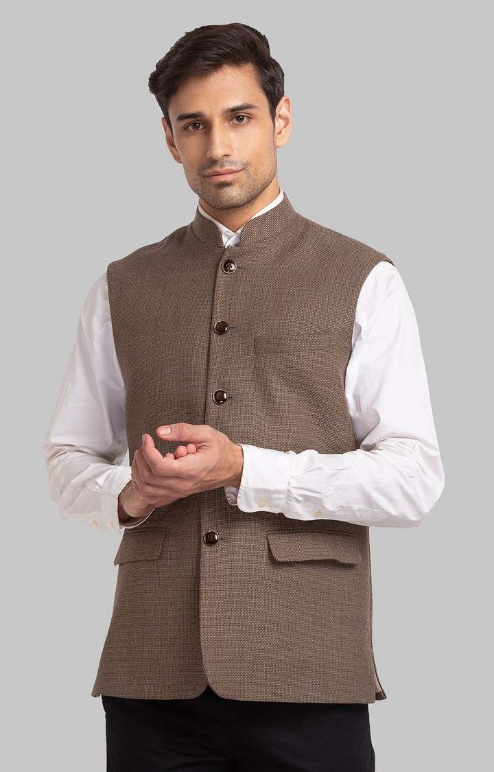 Park Avenue Slim Fit Brown Waistcoat For Men