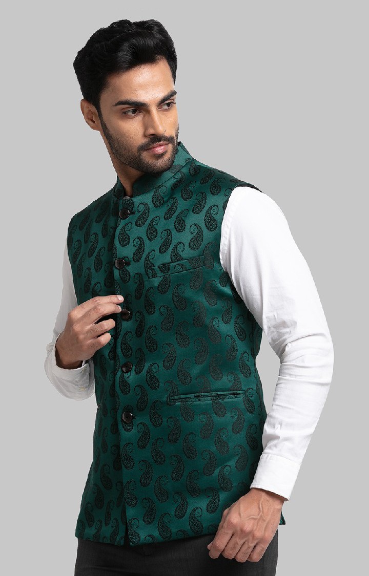 Raymond Contemporary Fit Green Waistcoat For Men