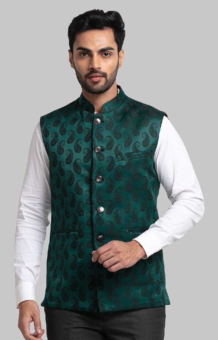Raymond Contemporary Fit Green Waistcoat For Men
