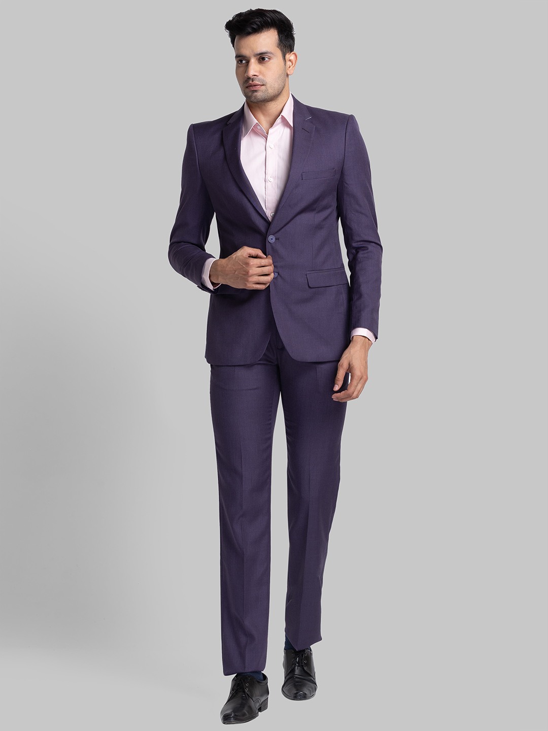 Raymond Men Violet Contemporary Fit Solid Polyester Blend Suit