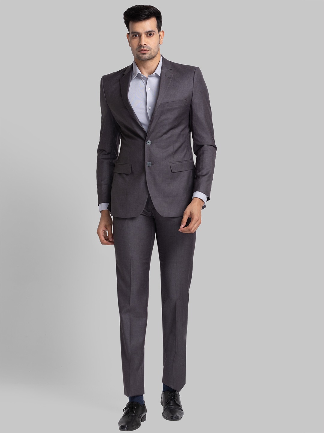 Raymond Men Grey Contemporary Fit Solid Terry Rayon Blend Suit