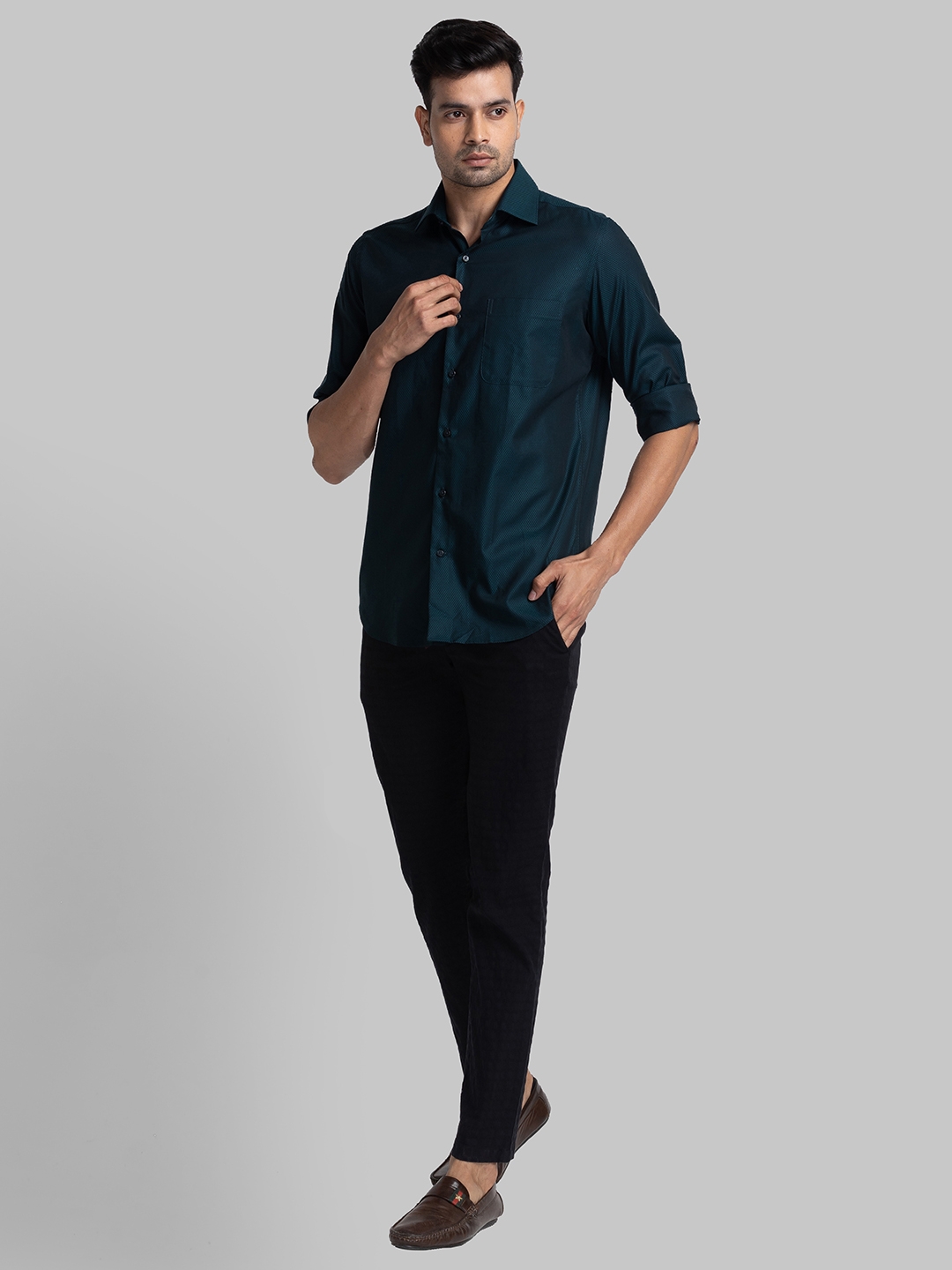 Long Sleeve Fly Collar Shirt - Dark Green | Shirts | Politix