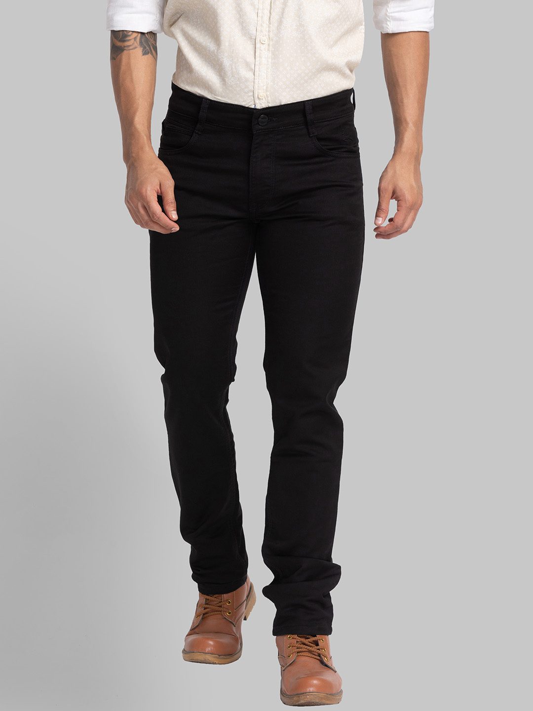 Parx Slim Tapered Fit Black Jeans For Men
