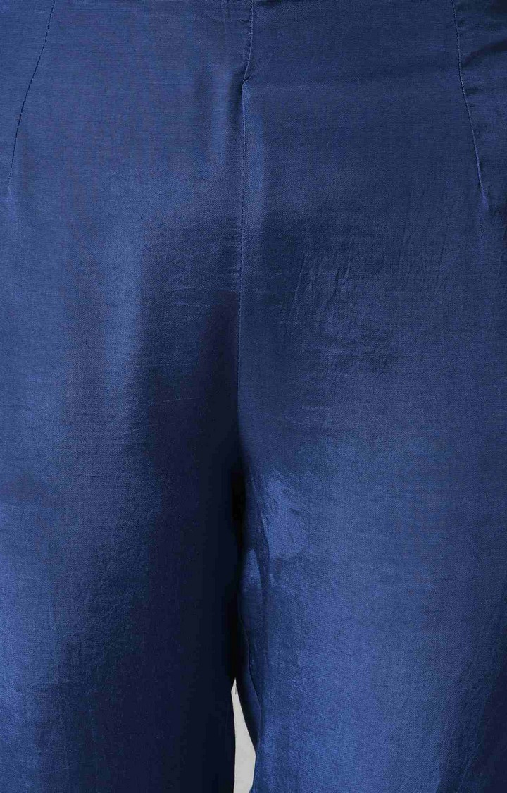 W | Women's Blue Viscose Solid Kurta & Pants 5