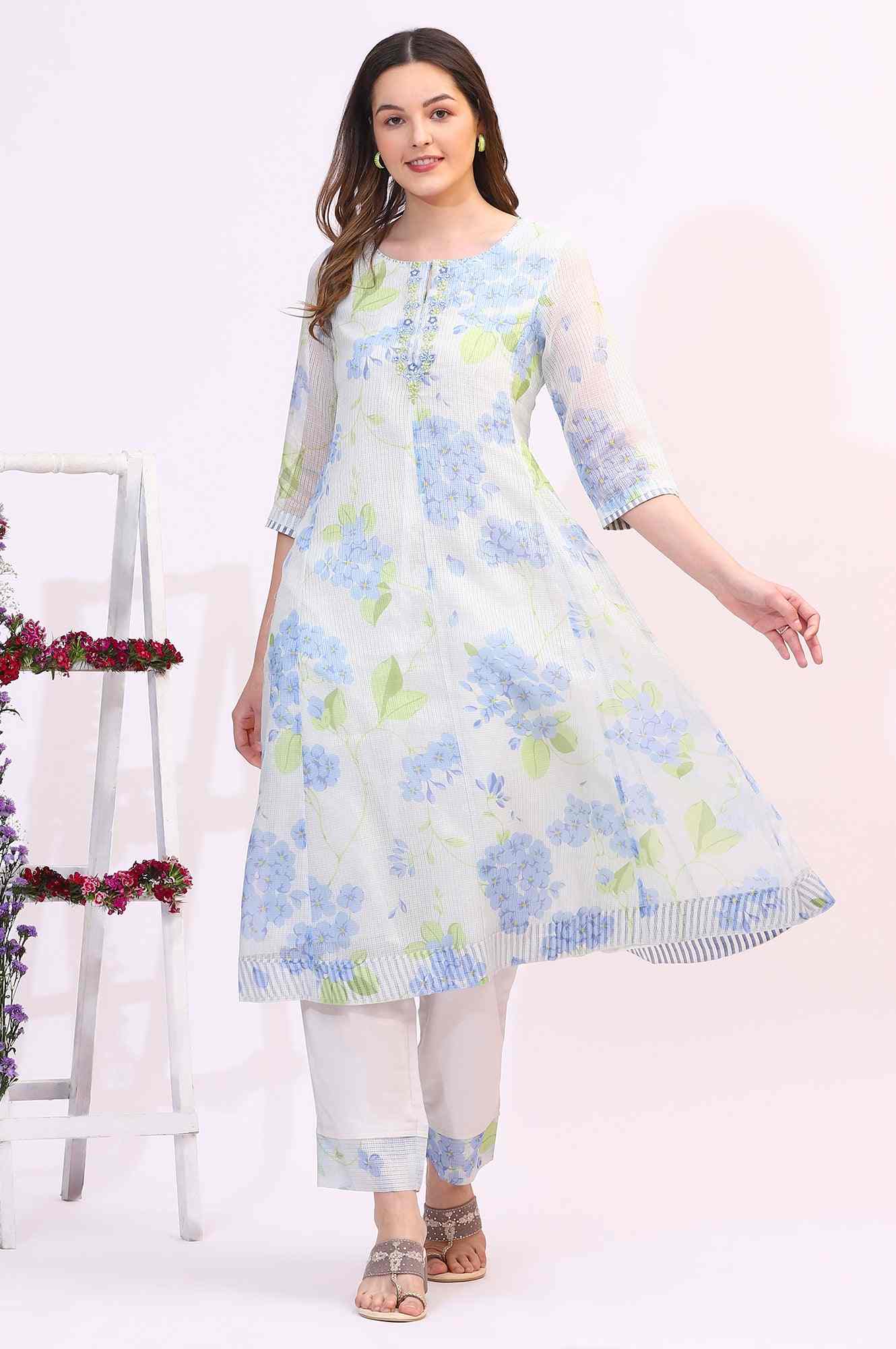 W LADIES WESTERN KURTI 2PCS SET W12501-125432 Off White