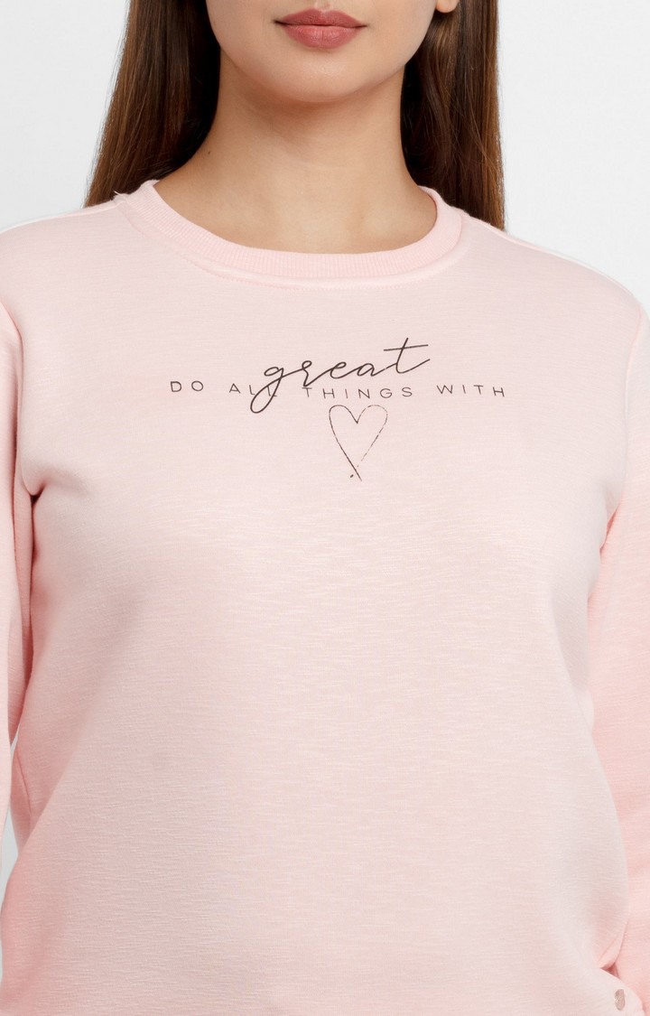 Women's Pink Polyester Typographic Sweatshirts