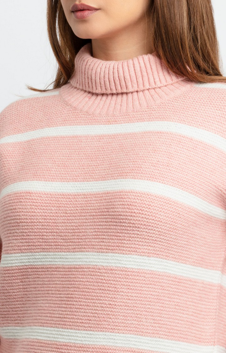 Women's Pink Acrylic Striped Sweaters