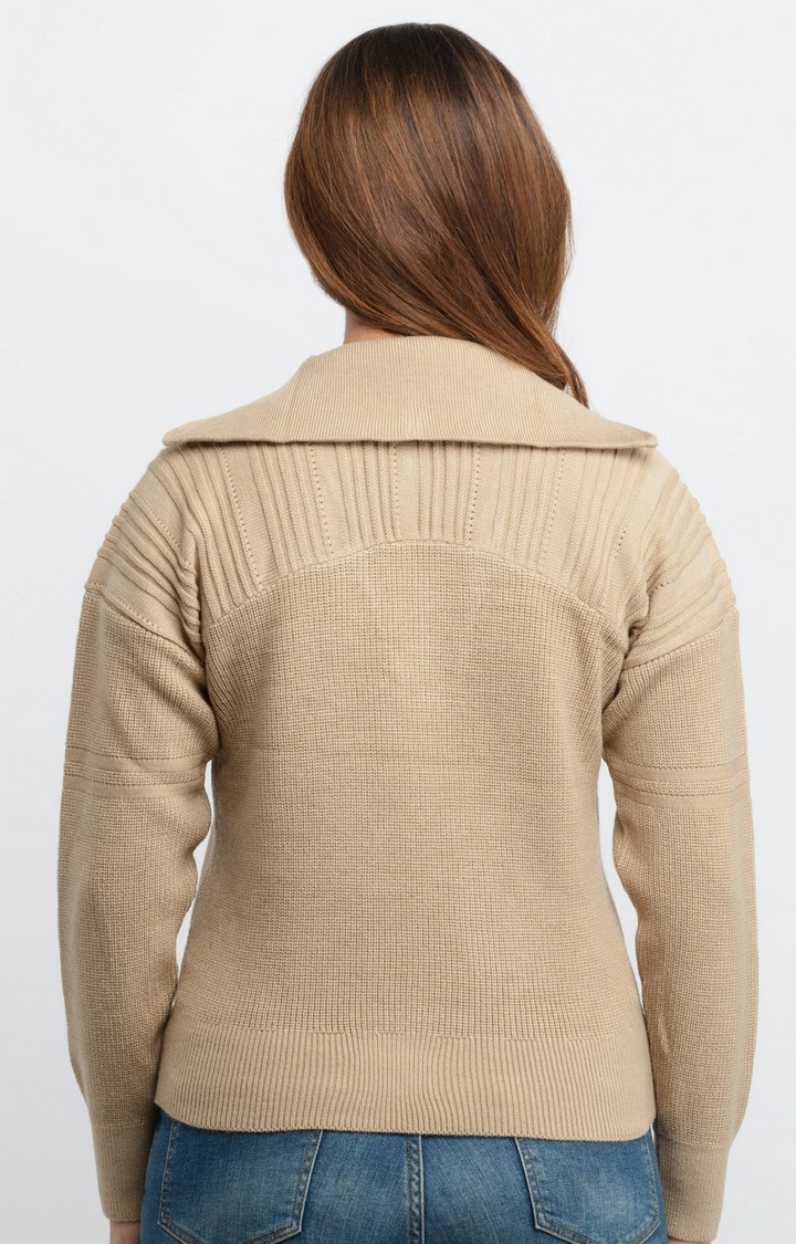 Status Quo | Women's Beige Acrylic Solid Sweaters 3