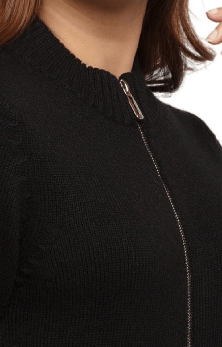 Women's Black Acrylic Solid Sweaters