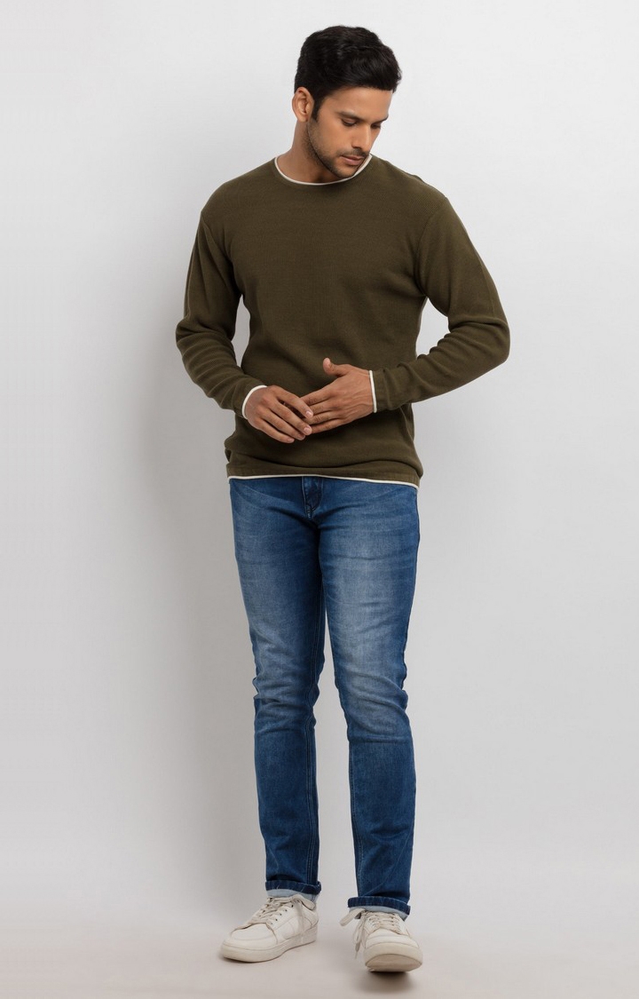 Status Quo | Men's Green Acrylic Knitted Sweaters 1