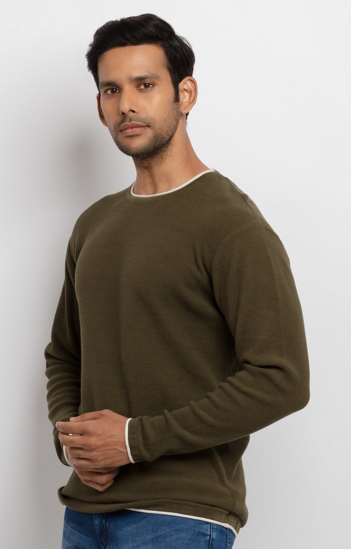 Status Quo | Men's Green Acrylic Knitted Sweaters 2