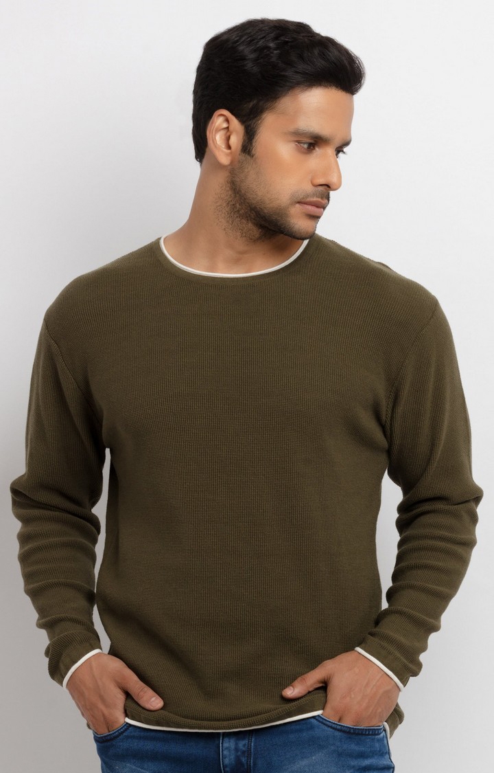 Status Quo | Men's Green Acrylic Knitted Sweaters 0
