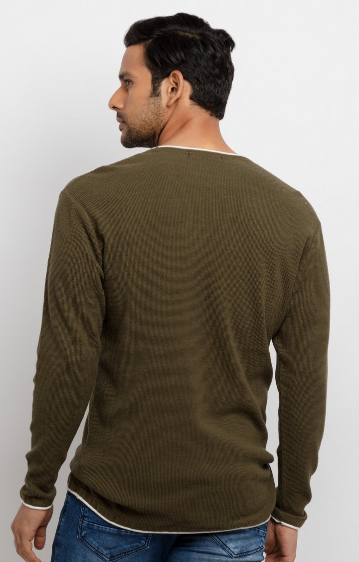 Status Quo | Men's Green Acrylic Knitted Sweaters 3