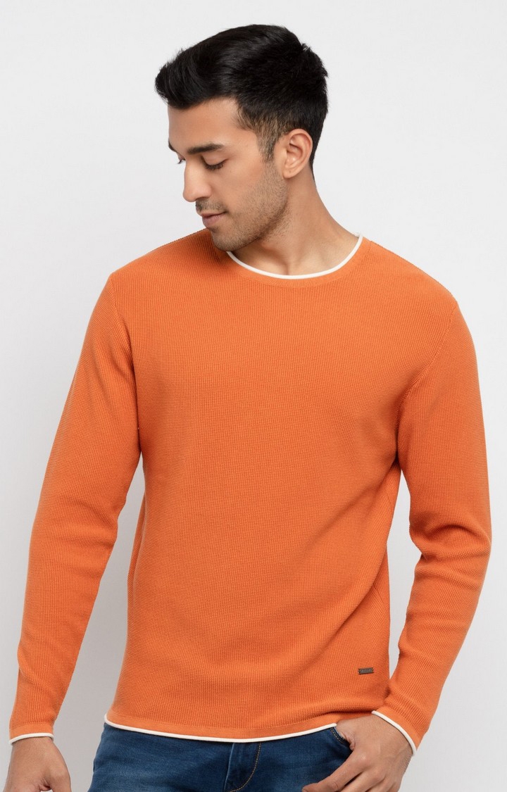 Status Quo | Men's Orange Acrylic Knitted Sweaters 0