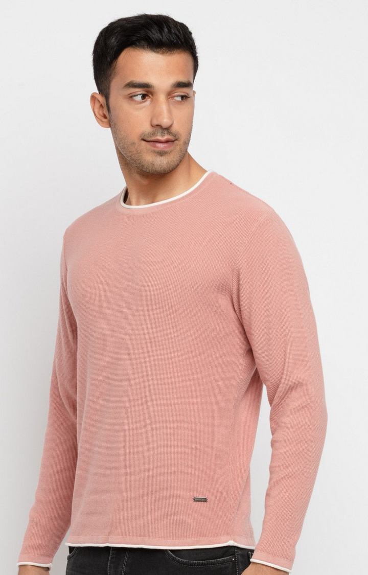 Men's Pink Acrylic Knitted Sweaters