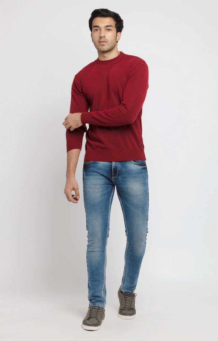 Status Quo | Men's Red Acrylic Solid Sweaters 1
