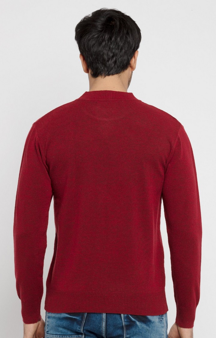 Status Quo | Men's Red Acrylic Solid Sweaters 3