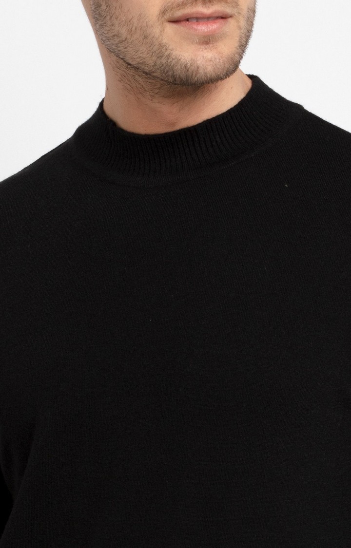 Status Quo | Men's Black Acrylic Solid Sweatshirts 4