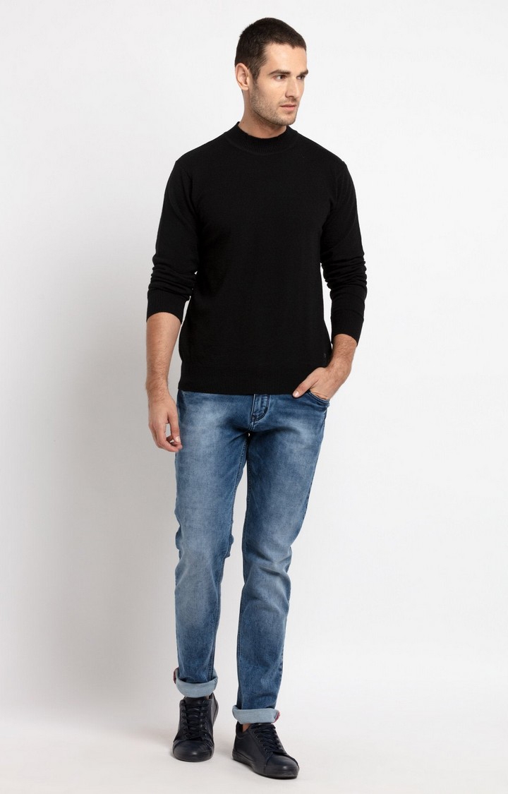Status Quo | Men's Black Acrylic Solid Sweatshirts 1