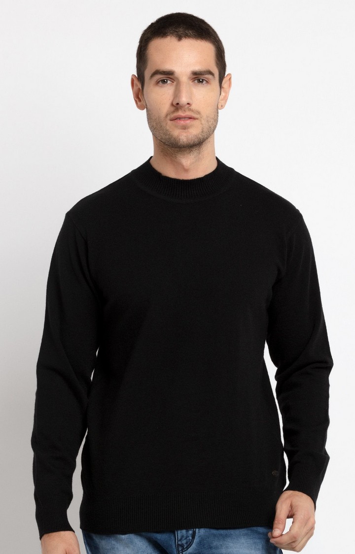 Status Quo | Men's Black Acrylic Solid Sweatshirts 0