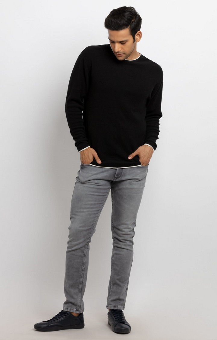 Men's Black Acrylic Knitted Sweaters