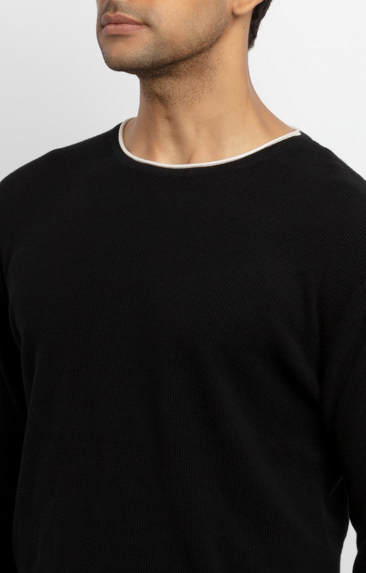 Men's Black Acrylic Knitted Sweaters