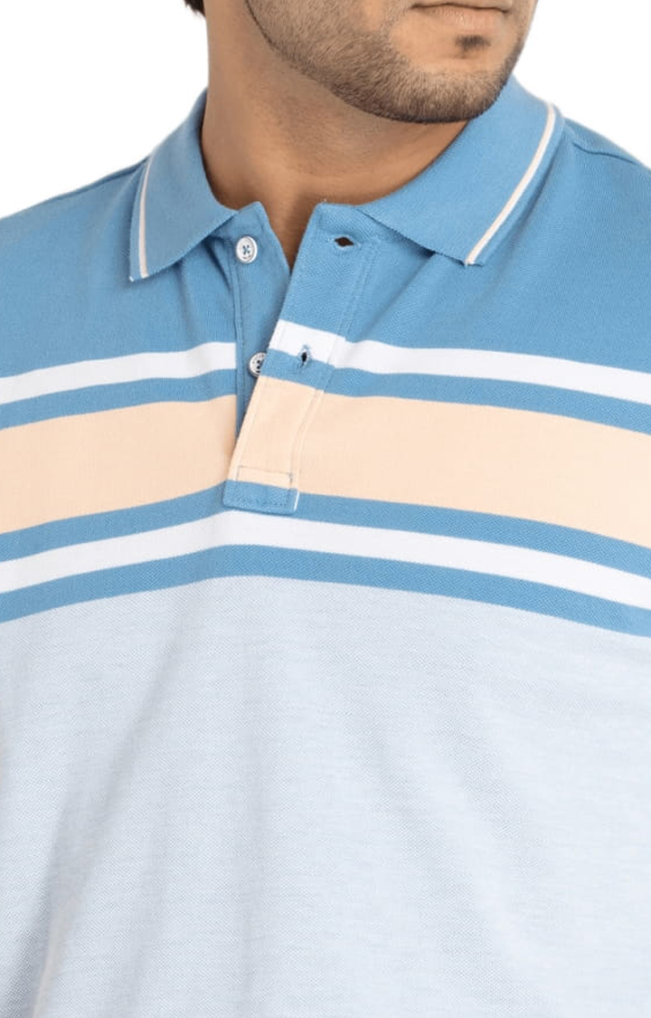 Men's Blue Polycotton Striped Polo T-Shirts