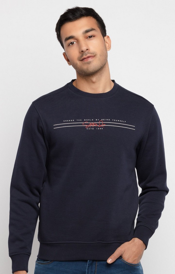 Men's Blue Cotton Solid Sweatshirts